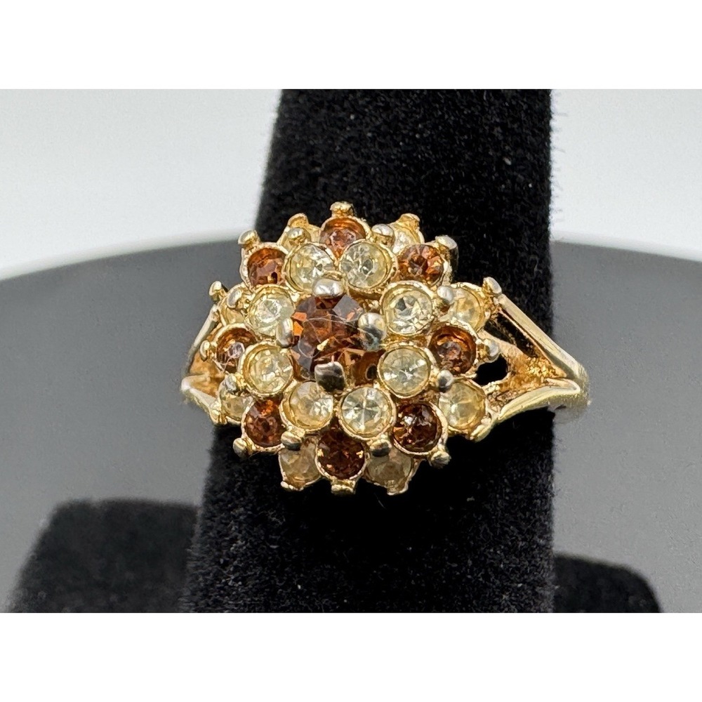 Vintage Joseph Esposito ESPO 14K GE Amber Color Rhinestone Cluster Ring Sz‎ 4